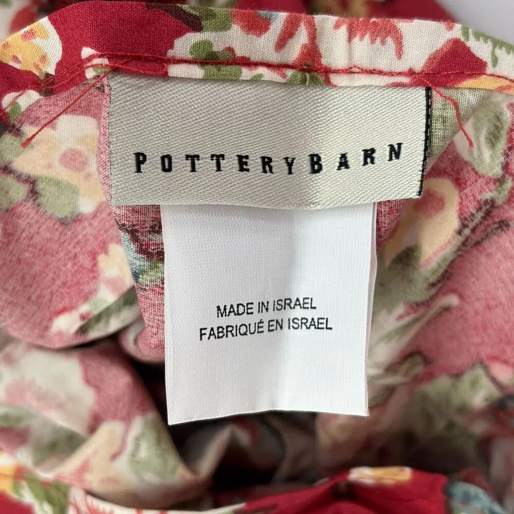 Pottery Barn Red Multi Floral Full Queen Duvet Cover Cotton Traditional Button